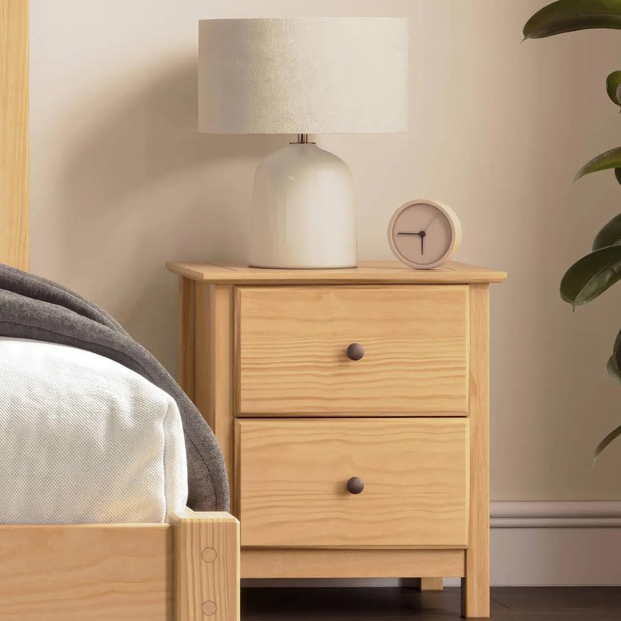 Grain Wood Furniture Shaker 2-Drawer Bedside Nightstand, Solid Wood with Walnut Finish