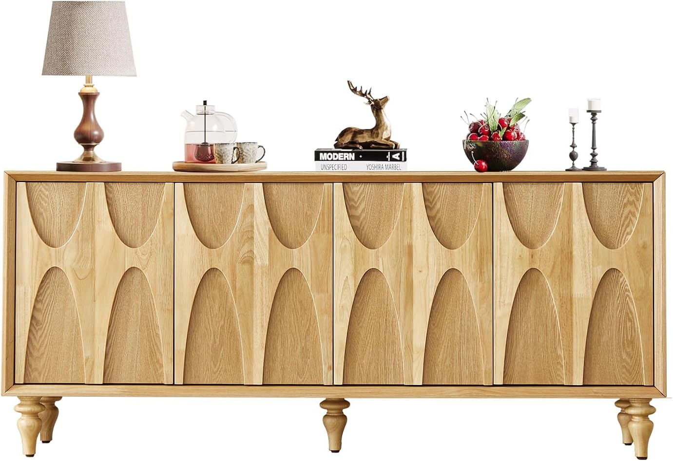 63" Sideboard Buffet Cabinet, Retro Accent Storage Cabinet with Push Latch Door Adjustable Shelf Modern Buffet Sideboard for Living Room, Kitchen, Entry (Walnut)