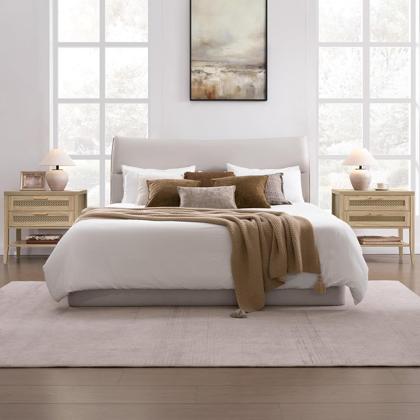 SICOTAS Night Stand Set 2 - Large Nightstands Sets of 2 with Drawers and Shelf, Rustic Bedside Table for Bedroom, Mid Century Modern Nightstand, 25.7" Tall Side End Table (Light Walnut, 2 Pieces)