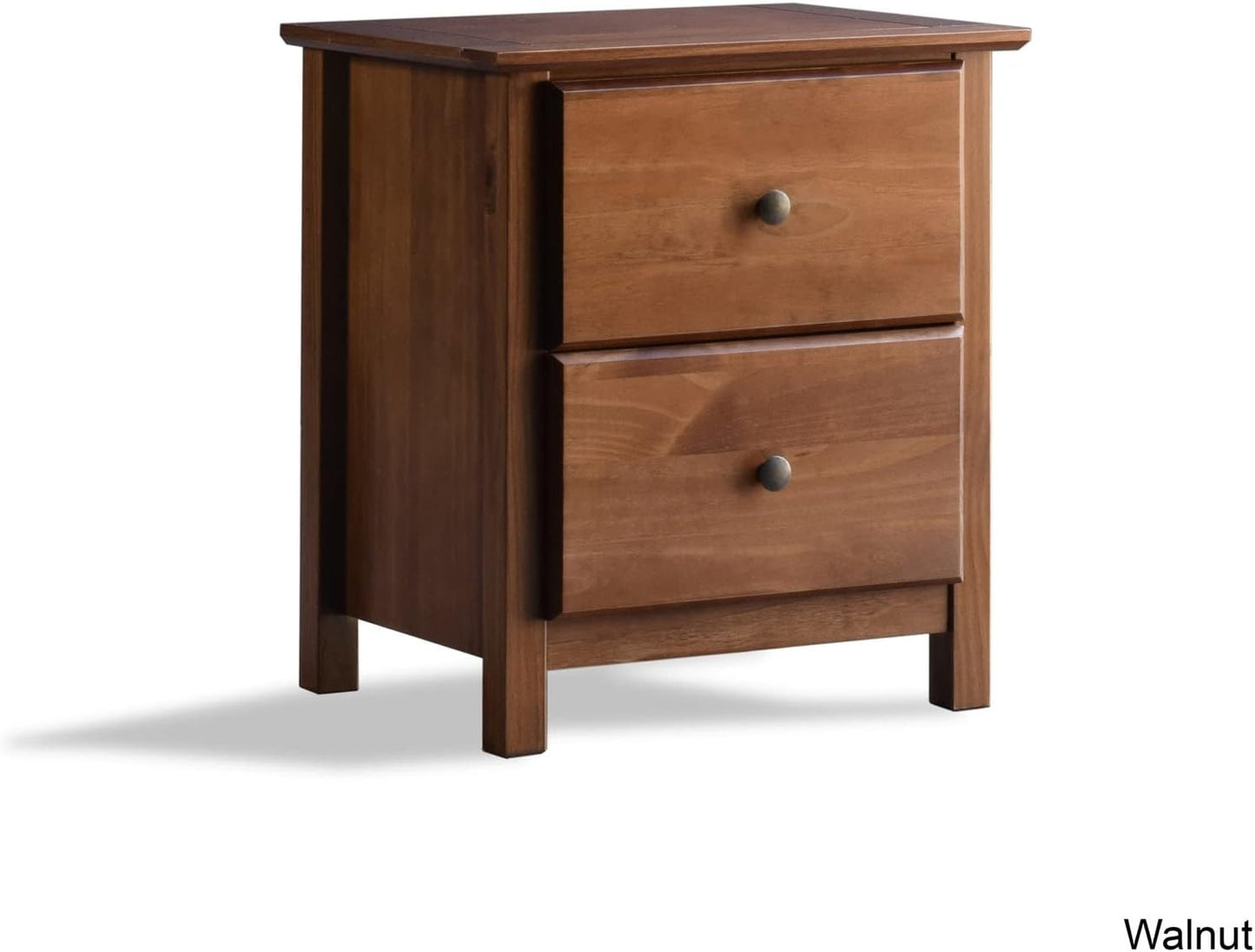 Grain Wood Furniture Shaker 2-Drawer Bedside Nightstand, Solid Wood with Walnut Finish