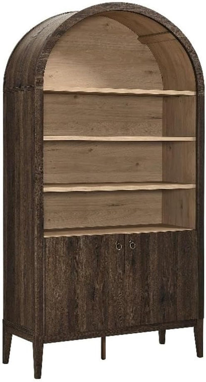 Modway Nolan Tall Arched Storage Display Cabinet in Light Oak - 74 Inch Arch Bookshelf with Open and Closed Shelving - Modern Accent Cabinet for Living Room, Dining Room