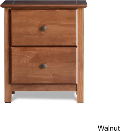 Grain Wood Furniture Shaker 2-Drawer Bedside Nightstand, Solid Wood with Walnut Finish