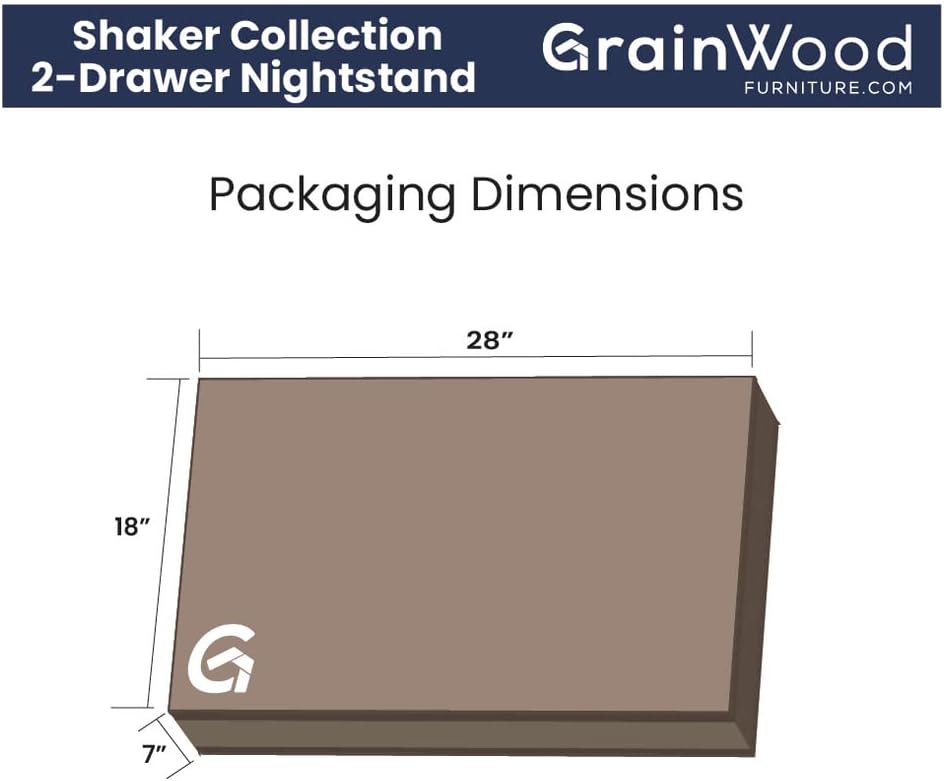 Grain Wood Furniture Shaker 2-Drawer Bedside Nightstand, Solid Wood with Walnut Finish