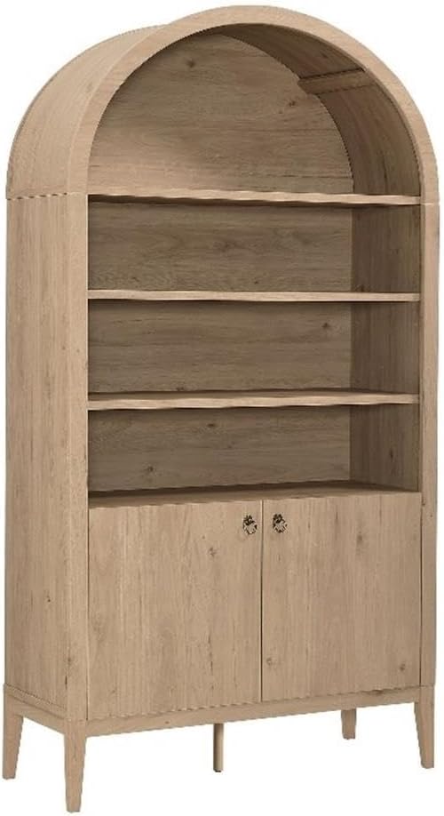 Modway Nolan Tall Arched Storage Display Cabinet in Light Oak - 74 Inch Arch Bookshelf with Open and Closed Shelving - Modern Accent Cabinet for Living Room, Dining Room