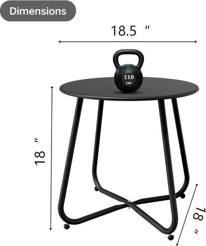 Black Patio Side Table, 18" Weatherproof Steel Outdoor Indoor Side Table for Garden, Balcony, Pool & Tailgate, Rust-Resistant Lightweight Portable Patio End Table