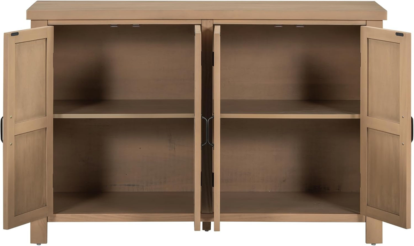 Ball & Cast 51" Farmhouse 4-Doors Storage Sideboard Buffet Cabinet w/Adjustable Shelves & Retro Handle, Wooden Coffee Accent Cabinet Console Table for Entryway Kitchen Dining Living, Natural