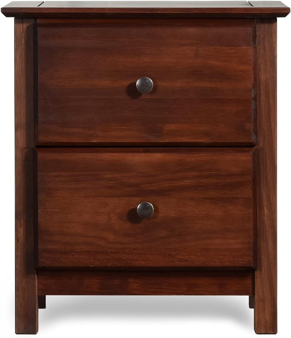 Grain Wood Furniture Shaker 2-Drawer Bedside Nightstand, Solid Wood with Walnut Finish