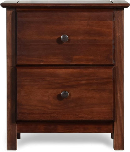 Grain Wood Furniture Shaker 2-Drawer Bedside Nightstand, Solid Wood with Walnut Finish