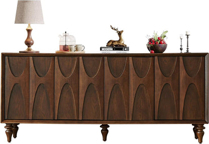 63" Sideboard Buffet Cabinet, Retro Accent Storage Cabinet with Push Latch Door Adjustable Shelf Modern Buffet Sideboard for Living Room, Kitchen, Entry (Walnut)