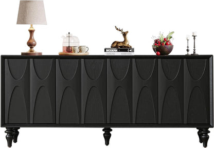 63" Sideboard Buffet Cabinet, Retro Accent Storage Cabinet with Push Latch Door Adjustable Shelf Modern Buffet Sideboard for Living Room, Kitchen, Entry (Walnut)