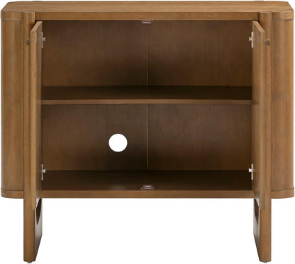 Nathan James Solace Mid Century Modern Cabinet, Storage Cabinet or Accent Cabinet with Doors with Solid Wood Legs and Adjustable Shelf, Light Brown