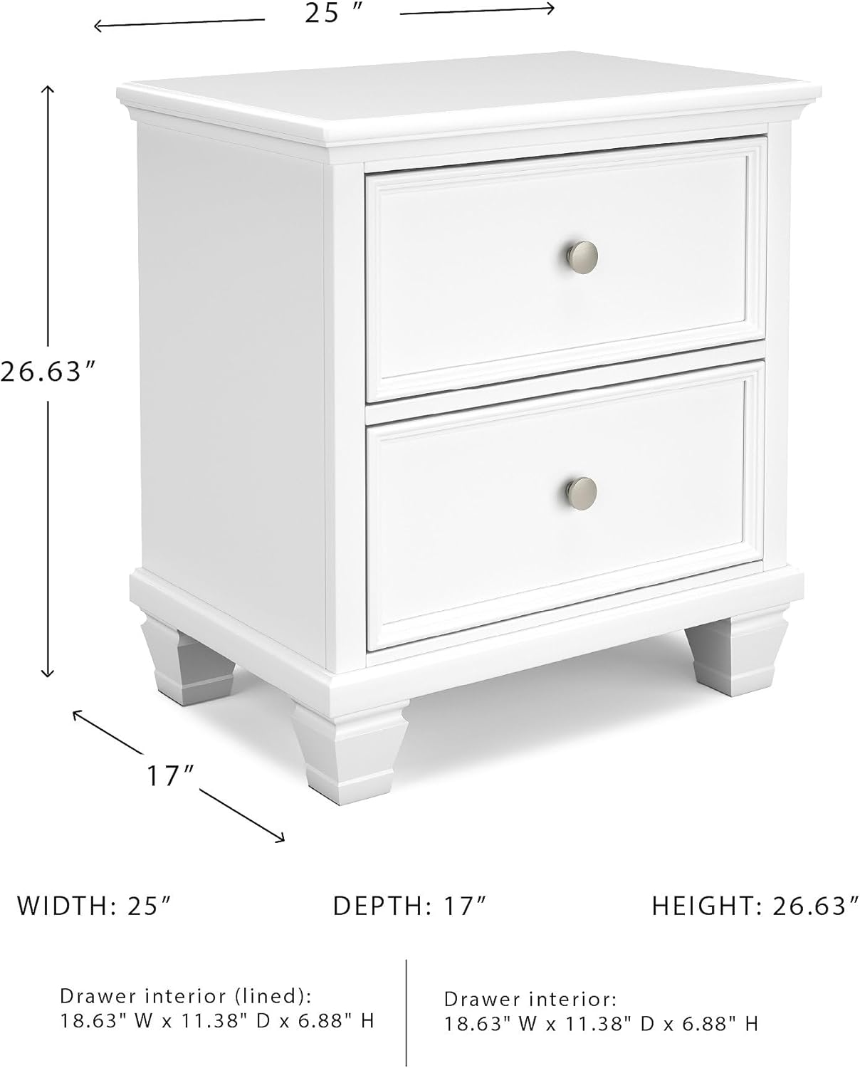 Signature Design by Ashley Fortman Traditional 2 Drawer Night Stand, White