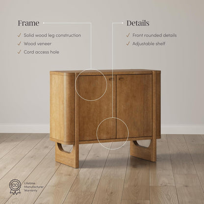 Nathan James Solace Mid Century Modern Cabinet, Storage Cabinet or Accent Cabinet with Doors with Solid Wood Legs and Adjustable Shelf, Light Brown