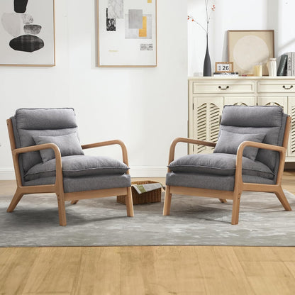 INZOY Mid Century Modern Accent Chair with Wood Frame, Upholstered Reading Armchair with Waist Cushion, Double Padded Accent Chair, Side Chair for Living Room Bedroom Office, Easy Assembly, Green