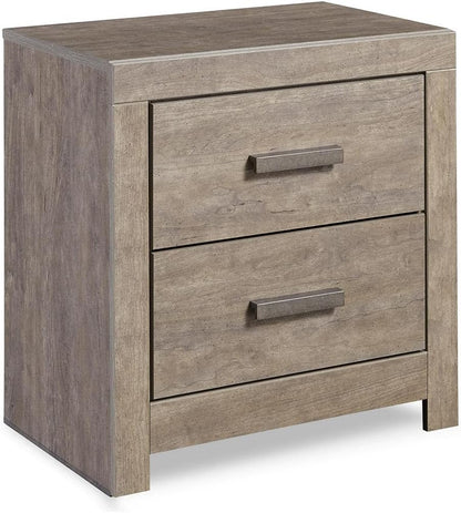 Signature Design by Ashley Drystan Rustic Industrial 2 Drawer Nightstand with 2 Slim-Profile USB Charging Stations, 24.37" Tall, Weatherworn Brown