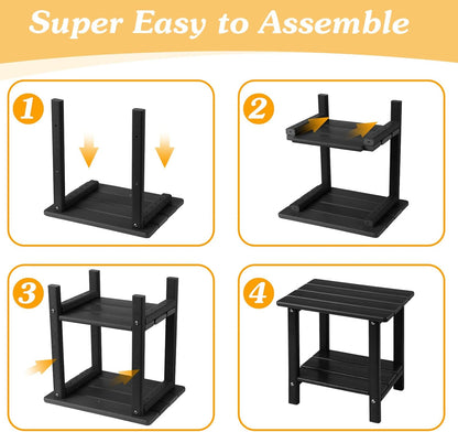 Adirondack Outdoor Side Table, 2-Tier Sturdy Patio End Table Weather Resistant, 16.5" Solid Side Table for Patio, Pool, Porch