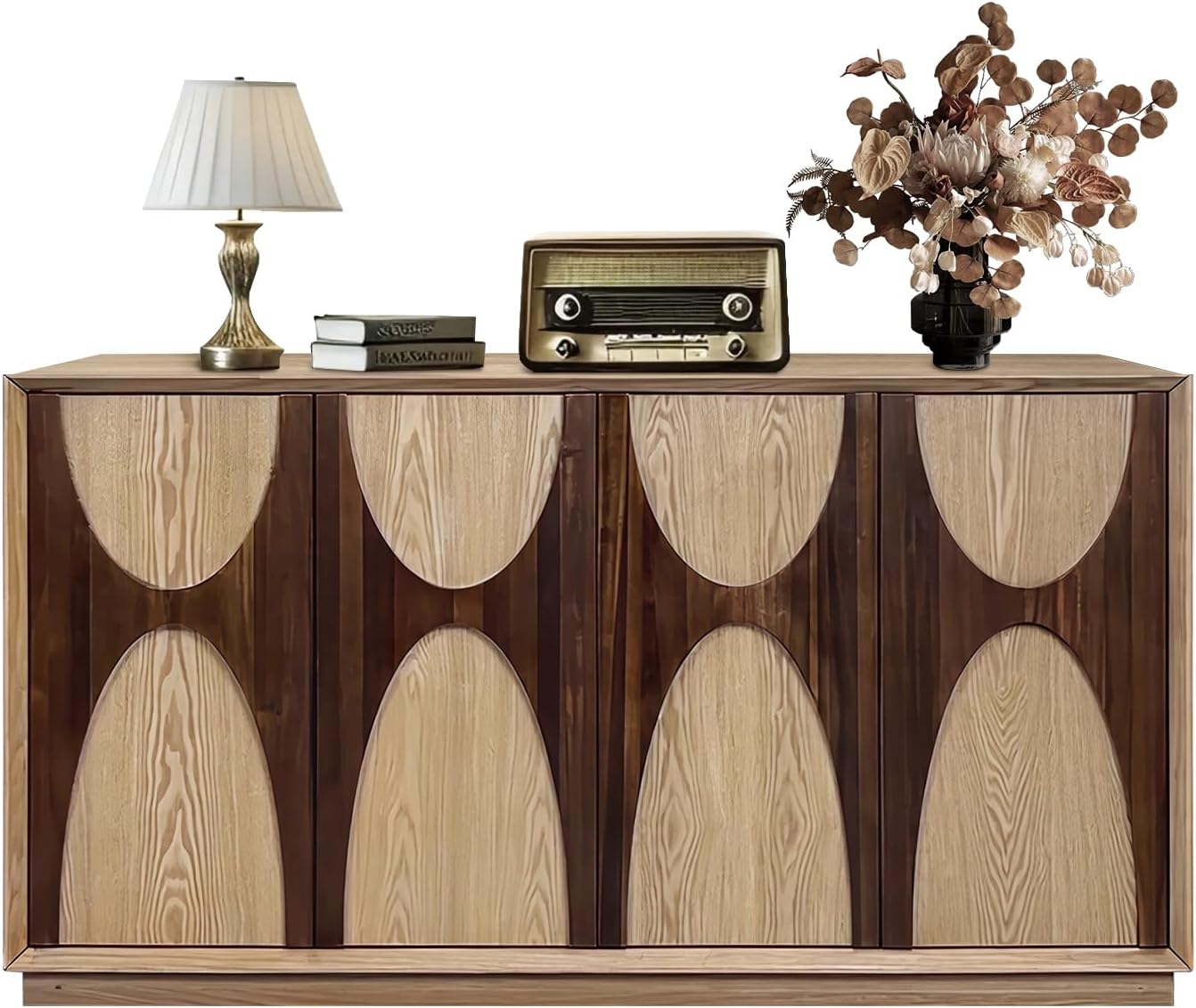 63" Sideboard Buffet Cabinet, Retro Accent Storage Cabinet with Push Latch Door Adjustable Shelf Modern Buffet Sideboard for Living Room, Kitchen, Entry (Walnut)