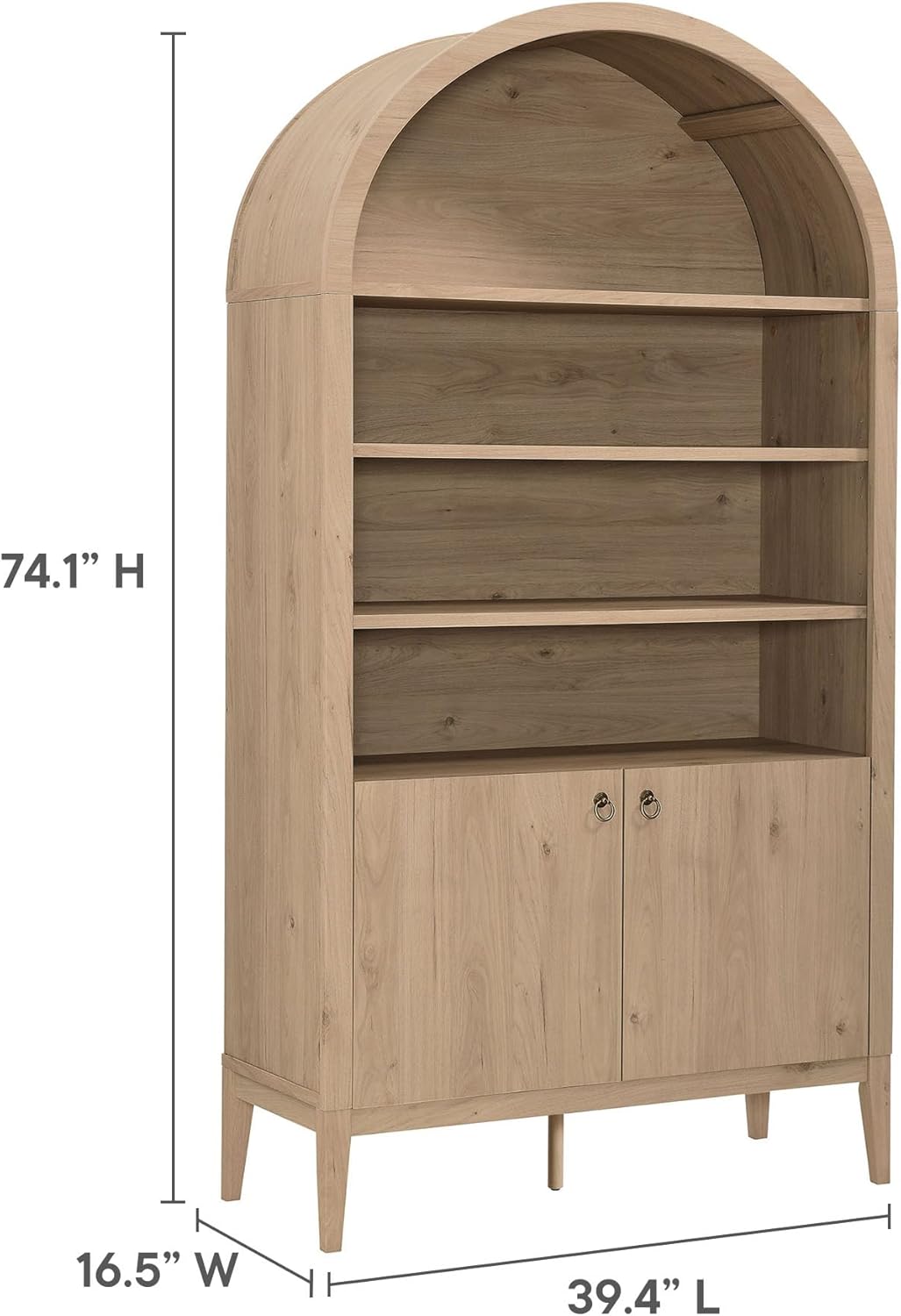 Modway Nolan Tall Arched Storage Display Cabinet in Light Oak - 74 Inch Arch Bookshelf with Open and Closed Shelving - Modern Accent Cabinet for Living Room, Dining Room