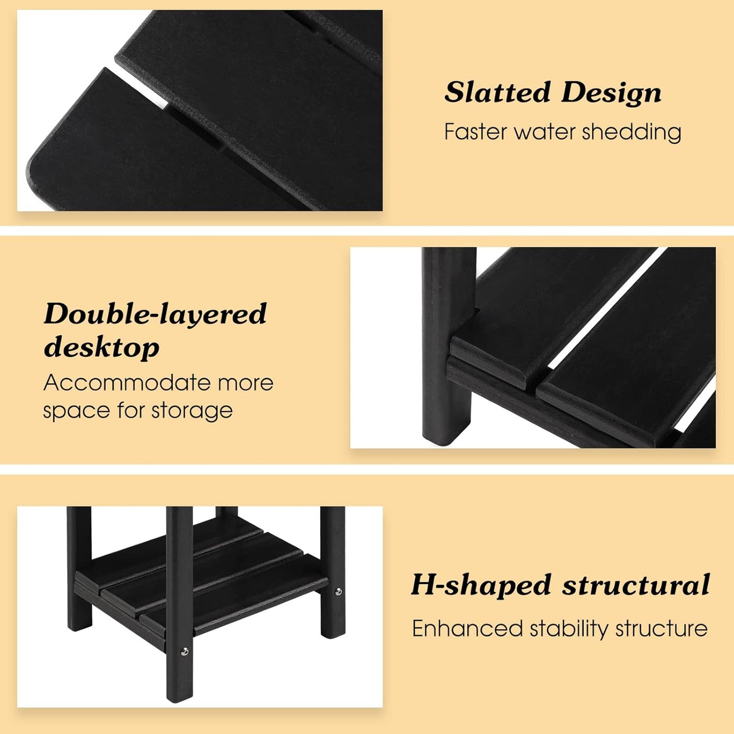 Adirondack Outdoor Side Table, 2-Tier Sturdy Patio End Table Weather Resistant, 16.5" Solid Side Table for Patio, Pool, Porch