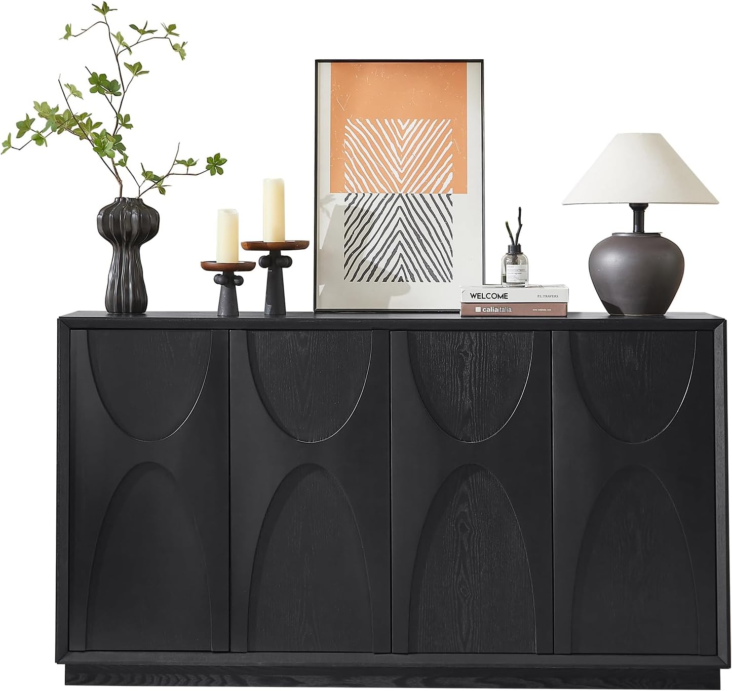 63" Sideboard Buffet Cabinet, Retro Accent Storage Cabinet with Push Latch Door Adjustable Shelf Modern Buffet Sideboard for Living Room, Kitchen, Entry (Walnut)