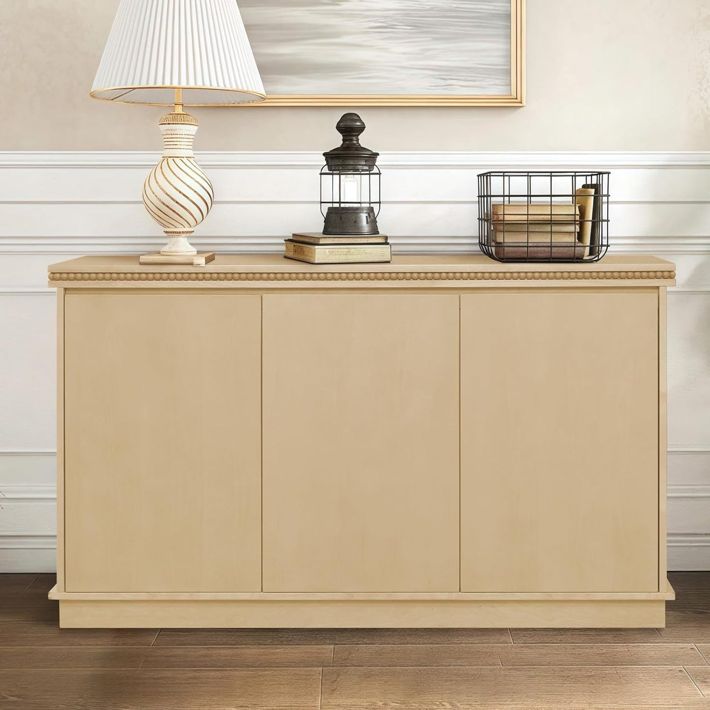 63" Sideboard Buffet Cabinet, Retro Accent Storage Cabinet with Push Latch Door Adjustable Shelf Modern Buffet Sideboard for Living Room, Kitchen, Entry (Walnut)