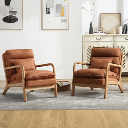 INZOY Mid Century Modern Accent Chair with Wood Frame, Upholstered Reading Armchair with Waist Cushion, Double Padded Accent Chair, Side Chair for Living Room Bedroom Office, Easy Assembly, Green