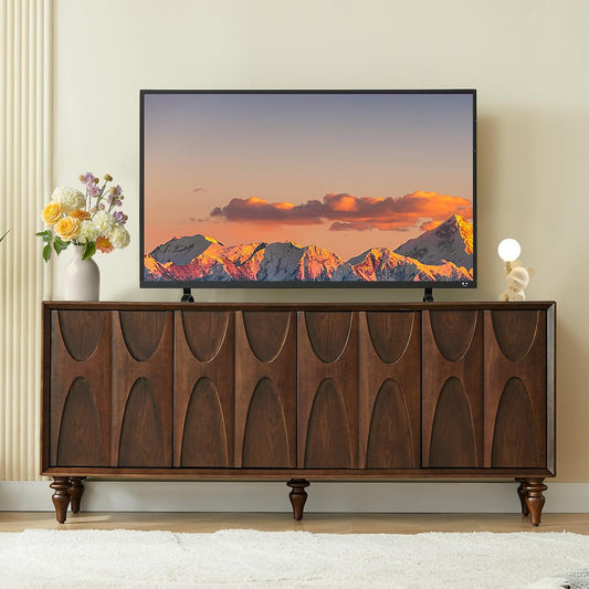 63" Sideboard Buffet Cabinet, Retro Accent Storage Cabinet with Push Latch Door Adjustable Shelf Modern Buffet Sideboard for Living Room, Kitchen, Entry (Walnut)