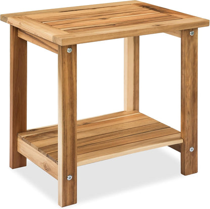 Double Adirondack Side Table, Weather-Resistant Rectangular End Table for Patio, Garden, Lawn, and Living Room. Ideal as a Stylish Indoor and Outdoor Side Table Companion, Natural