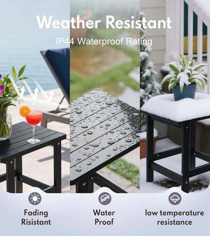 PASAMIC Adirondack Square Side Table, HDPE Outdoor Side Tables, Weather Resistant End Table for Patio, Backyard, Pool, Indoor Companion, Beach, Easy Maintenance (Black)