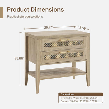 SICOTAS Night Stand Set 2 - Large Nightstands Sets of 2 with Drawers and Shelf, Rustic Bedside Table for Bedroom, Mid Century Modern Nightstand, 25.7" Tall Side End Table (Light Walnut, 2 Pieces)