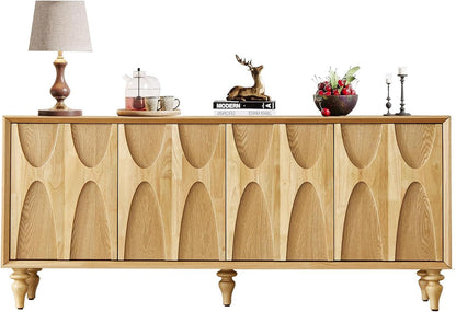 63" Sideboard Buffet Cabinet, Retro Accent Storage Cabinet with Push Latch Door Adjustable Shelf Modern Buffet Sideboard for Living Room, Kitchen, Entry (Walnut)