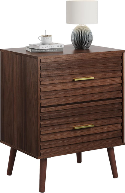 WLIVE Wood Night Stand Set of 2 with 2 Drawers, Mid Century Modern Nightstand Sets, Fluted Bed Side Tables for Bedroom, Dorm, Living Room End Table