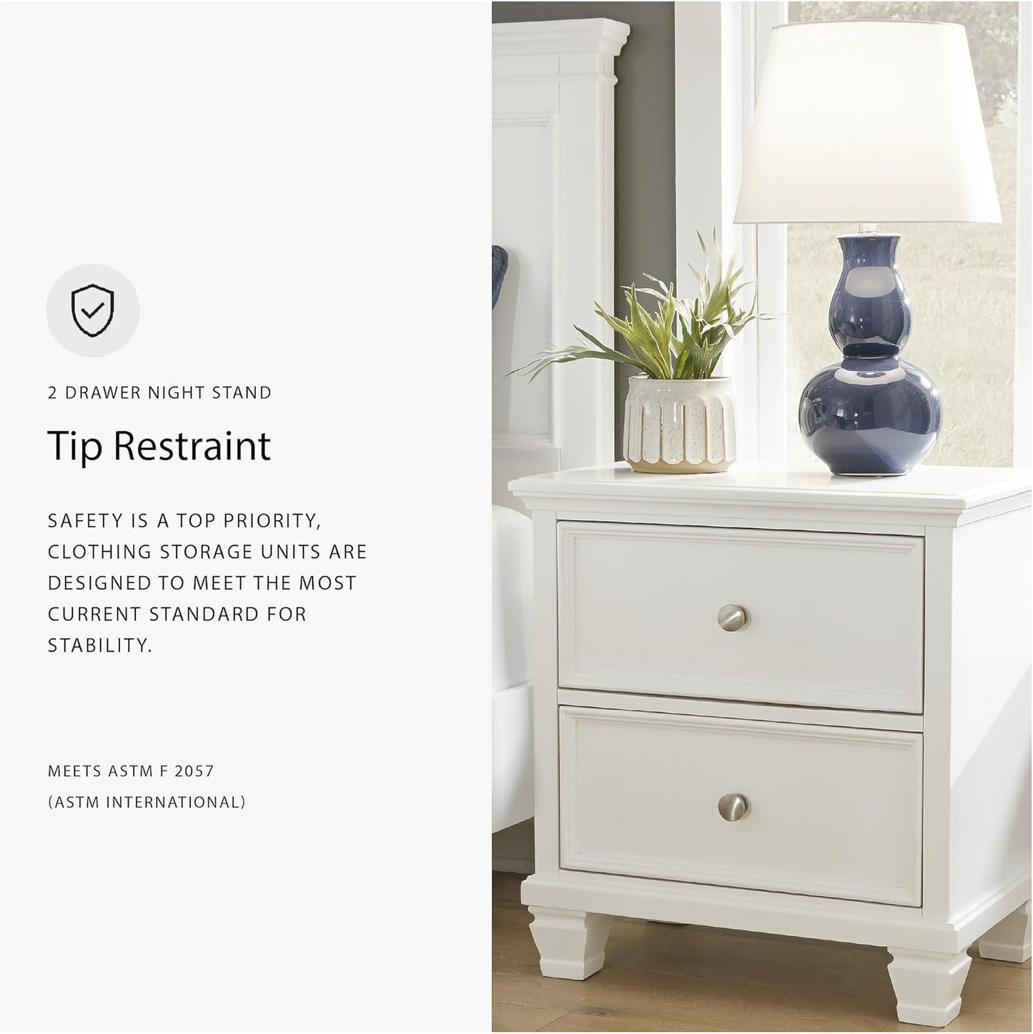 Signature Design by Ashley Fortman Traditional 2 Drawer Night Stand, White