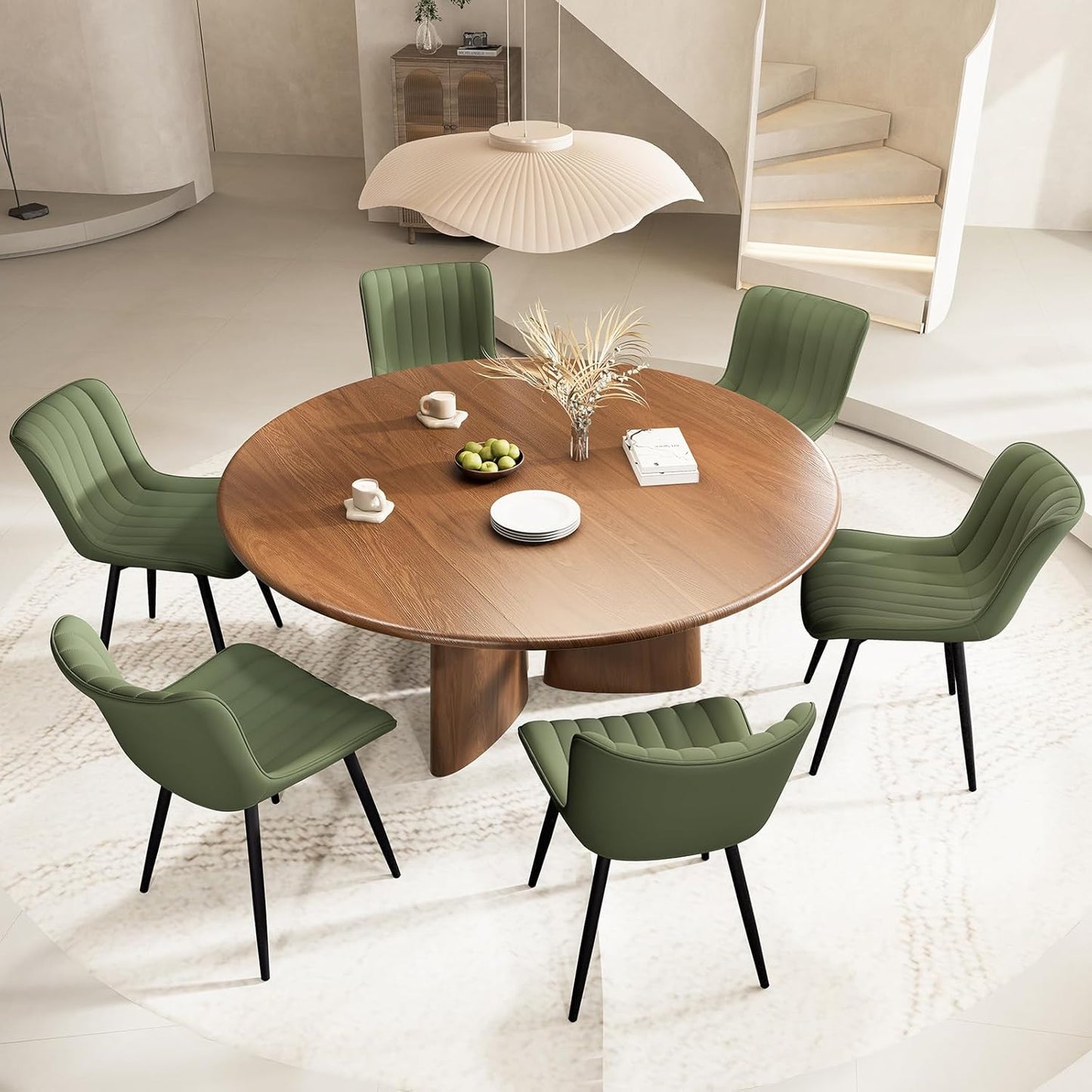 YOUNUOKE Mid-Century Modern Dining Chairs Set of 2, Olive Green PU Leather Upholstered Kitchen Chairs with Black Metal Legs, Armless Accent Side Chair for Dining Room, Guest Reception Room