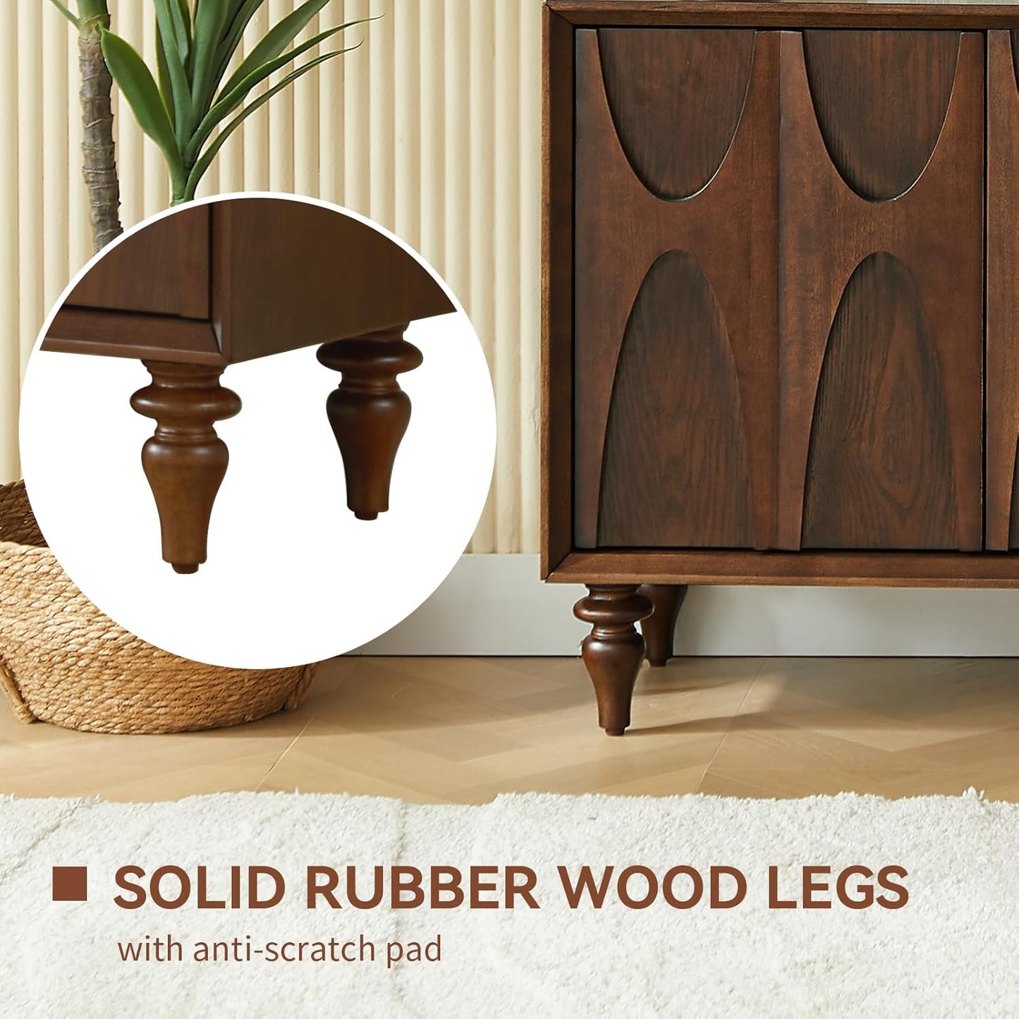 63" Sideboard Buffet Cabinet, Retro Accent Storage Cabinet with Push Latch Door Adjustable Shelf Modern Buffet Sideboard for Living Room, Kitchen, Entry (Walnut)