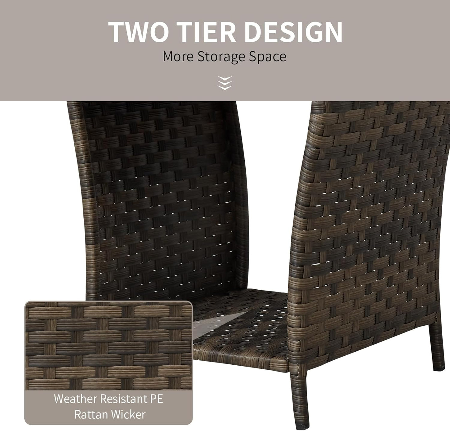 Outdoor Wicker Side Table Rattan Side Tables End Table for Patio with Glass Top Rattan Storage for Patio Garden Balcony