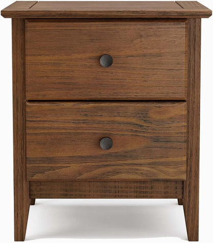 Grain Wood Furniture Greenport 2-Drawer Bedroom Nightstand, Solid Wood with Brushed Walnut Finish