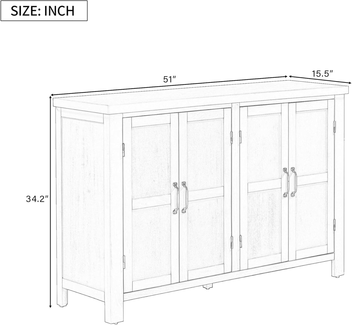 Ball & Cast 51" Farmhouse 4-Doors Storage Sideboard Buffet Cabinet w/Adjustable Shelves & Retro Handle, Wooden Coffee Accent Cabinet Console Table for Entryway Kitchen Dining Living, Natural