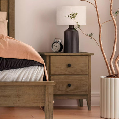 Grain Wood Furniture Greenport 2-Drawer Bedroom Nightstand, Solid Wood with Brushed Walnut Finish