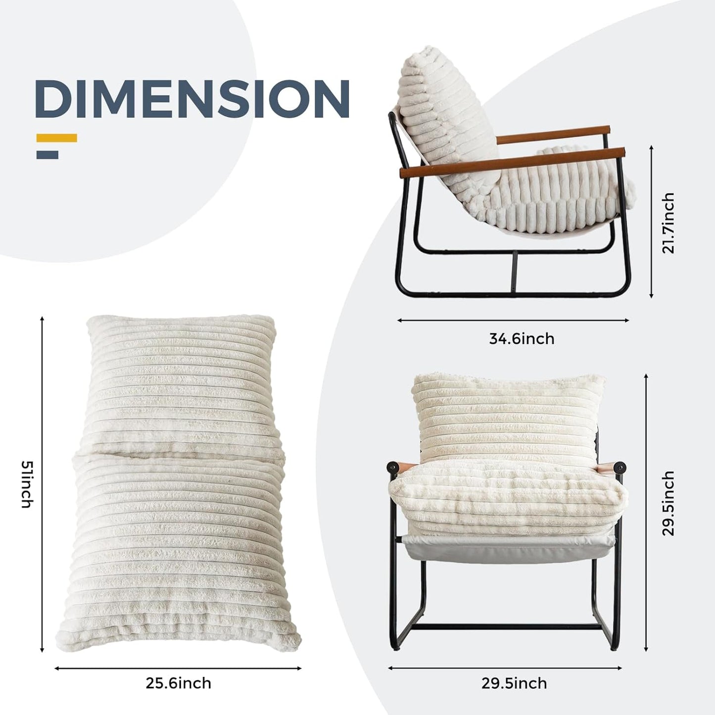 MAXYOYO Accent Chair, Sherpa Arm Chair for Living Room, Mid Century Modern Accent Chairs, Boucle Reading Bedroom Chair, Teddy Armchair, Wooden Arms Metal Frame