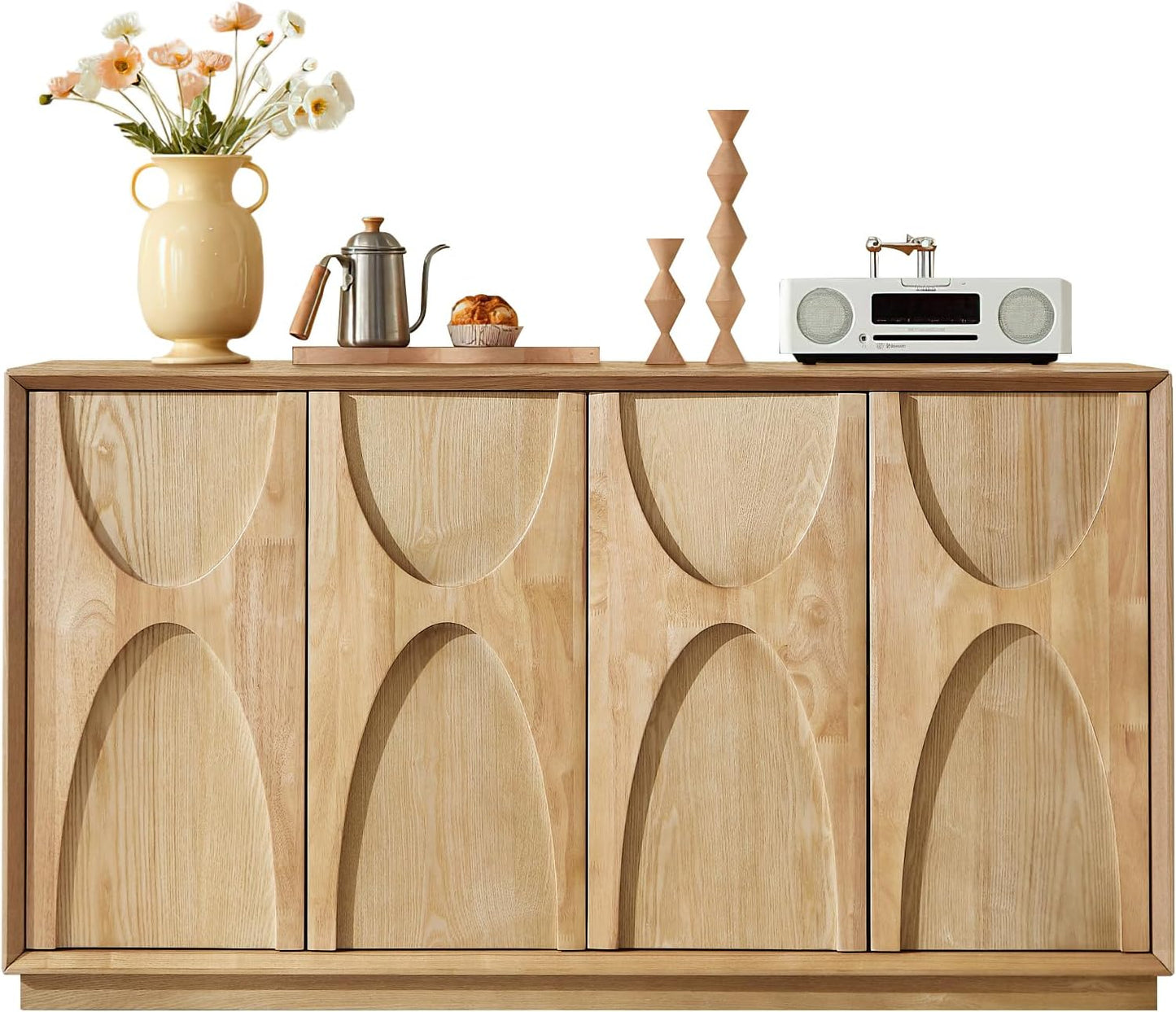 63" Sideboard Buffet Cabinet, Retro Accent Storage Cabinet with Push Latch Door Adjustable Shelf Modern Buffet Sideboard for Living Room, Kitchen, Entry (Walnut)