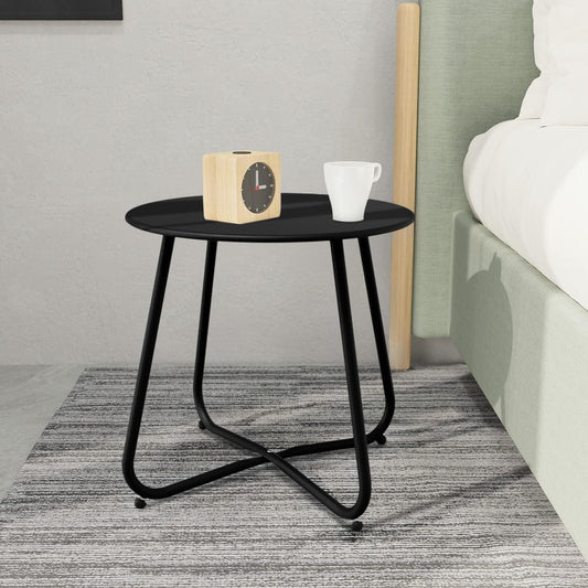 Black Patio Side Table, 18" Weatherproof Steel Outdoor Indoor Side Table for Garden, Balcony, Pool & Tailgate, Rust-Resistant Lightweight Portable Patio End Table
