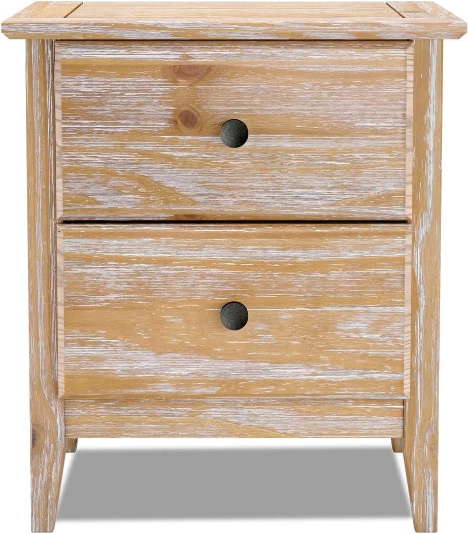 Grain Wood Furniture Greenport 2-Drawer Bedroom Nightstand, Solid Wood with Brushed Walnut Finish