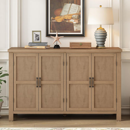 Ball & Cast 51" Farmhouse 4-Doors Storage Sideboard Buffet Cabinet w/Adjustable Shelves & Retro Handle, Wooden Coffee Accent Cabinet Console Table for Entryway Kitchen Dining Living, Natural