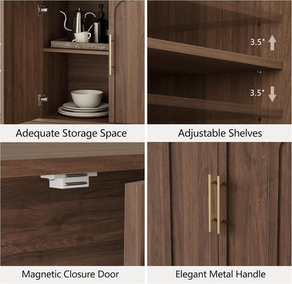 Sideboard Buffet Cabinet with Storage, Mid Century Modern Accent Cabinet with Arched Doors, Modular Media Console, Minimalist Credenza for Living Room Kitchen Dining Room Entryway, Walnut