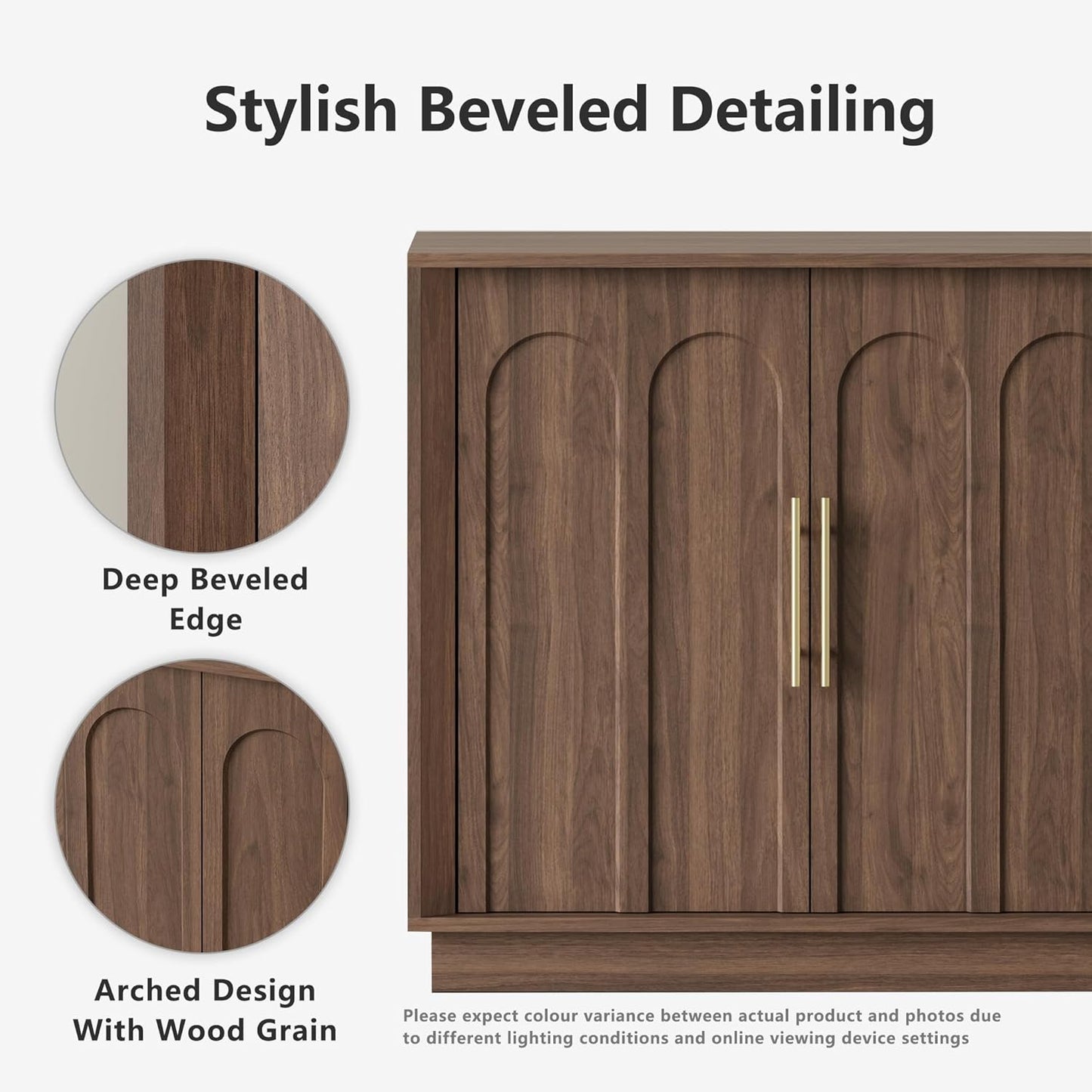 Sideboard Buffet Cabinet with Storage, Mid Century Modern Accent Cabinet with Arched Doors, Modular Media Console, Minimalist Credenza for Living Room Kitchen Dining Room Entryway, Walnut