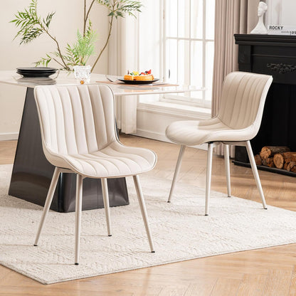 YOUNUOKE Mid-Century Modern Dining Chairs Set of 2, Olive Green PU Leather Upholstered Kitchen Chairs with Black Metal Legs, Armless Accent Side Chair for Dining Room, Guest Reception Room