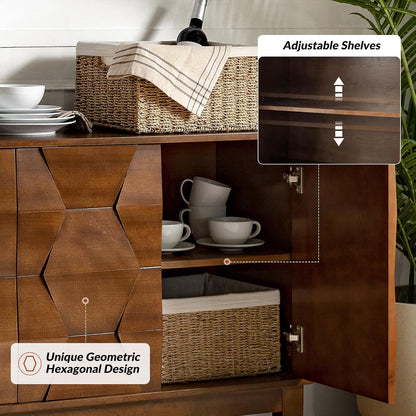 HULALA HOME Mid Century Sideboard Buffet Cabinet with Solid Wood Legs, 60" Kitchen Storage Cabinet Credenza with 4 Doors and 2 Shelves, Accent Console Table, Walnut