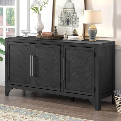 Ball & Cast 51" Farmhouse 4-Doors Storage Sideboard Buffet Cabinet w/Adjustable Shelves & Retro Handle, Wooden Coffee Accent Cabinet Console Table for Entryway Kitchen Dining Living, Natural