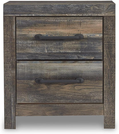 Signature Design by Ashley Drystan Rustic Industrial 2 Drawer Nightstand with 2 Slim-Profile USB Charging Stations, 24.37" Tall, Weatherworn Brown
